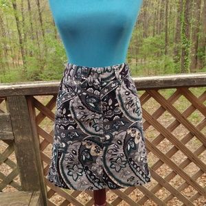 Ann Taylor Green & Grey Paisley Corduroy Skirt 2P